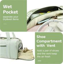 BLUBOON Bolsa de lona para niñas y niños, bonita bolsa de gimnasio con compartimento para zapatos y separación para objetos húmedos, impermeable, para deportes durante la noche - verde, blanco, rayas (Green White Stripes) - Ver 9