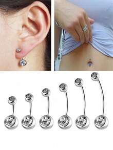 1 قطعة خاتم سرة من الفولاذ المقاوم للصدأ 14 قيراط، مرصع بالزركونيا المكعبة، مجوهرات خرم السرة الأنيقة والكلاسيكية، مناسبة للارتداء اليومي، خيارات طول المحور: 6/8/10/12/14/16/18 ملم، مناسبة للعطلات والارتداء اليومي، خاتم سرة مرصع بالزركونيا المكعبة البيضاء - متعدد الألوان - مشاهدة 4