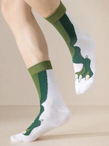 1 Pair Men's Comfortable Casual Dinosaur Paw Animal Claw Pattern Mid-Calf Socks - Multicolor - View 3