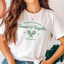 Vintage Tennis Tequila Summer Italy 1980 T-Shirt Portofino Tennis Wo's  Graphic S Travel  Wo Clothes Aesthetic90 - 白色9 - 查看 1