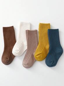 5 Paar Kinder Einfarbige Socken, geeignet für den täglichen Gebrauch, Frühling/Herbst