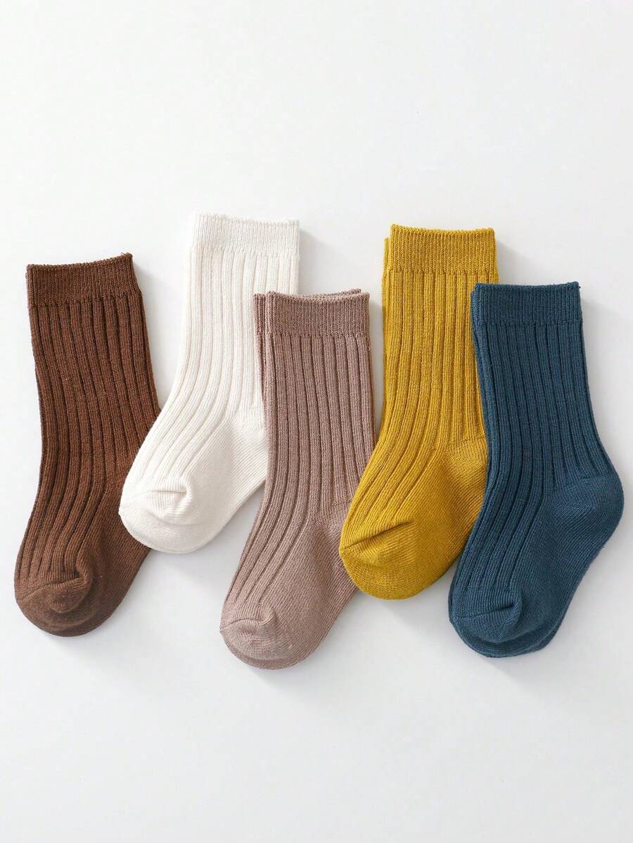 5 Paar Kinder Einfarbige Socken, geeignet für den täglichen Gebrauch, Frühling/Herbst