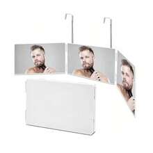 3 Way Mirror For Hair Cutting,360 Trifold Mirror With Height Adjustable Telescoping Hooks,And 5X Magnification,For Makeup, Hair Styling - Trắng-Không có đèn LED - Xem 3