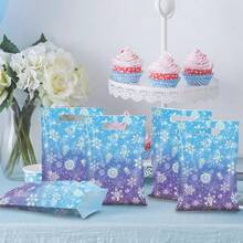10/20/50Pcs Snowflake Gift Bags Winter Snowflake Party Favor Bags Blue And Purple Snowflake Bags With Handles For Frozen Birthday Party Decorations Winter Wonderland Party Supplies Christmas Decorations - Blue - View 6