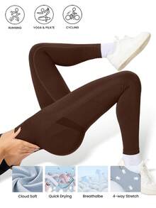 2Pcs Seamless High-Elasticity Women's Solid Color Sports Leggings,Women Tuck In The Abdomen Leggings,Lift The Buttocks And Slim The Legs Leggings,Soft Touch Quick Dry Breathable Four-Way Stretch Hip Lift Leggings For Women,Multi-Color Optional(Black/Blue/Green/Brown) - 黑色+棕色 - 查看 3