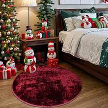 1pc Premium Red Round Velvet Rug, Soft, Living Room Carpet, Nordic, Bedroom, Bedside, Lounge, Dressing Room, Home Decor, Christmas, Winter New Arrival, Comfortable Underfoot, High-Quality Polyester Fiber, Thick, Home Aesthetic Decor, Washable Carpet, Modern Minimalist Rug, Tranquil Style
