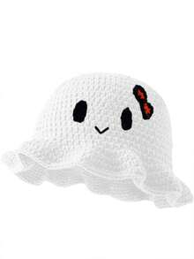 1 件男女通用手工针织无檐便帽，荷叶边渔夫帽，骷髅、南瓜、角图案，趣味角色扮演拉法帽 - 彩色 - 查看 22