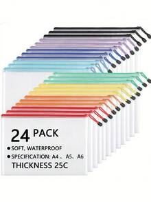 24件套防水A4/A5/A6尺寸拉链网状文件袋，十字绣和拼图项目收纳袋，适合旅行、上学、办公用品、文具，马卡龙色系（共八种颜色）。返校季必备，返校用品，母亲节礼物，适合送给母亲。 - 彩色 - 查看 2