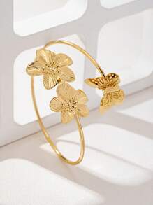 1 件复古优雅镂空蝴蝶和花朵臂袖手镯女士