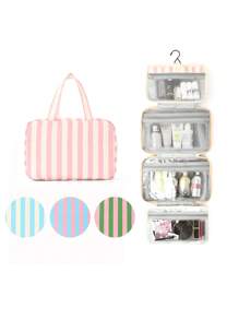 1 Piece Solid Color Striped Large Capacity Multifunctional Toiletry Bag Portable Hook Cosmetic Bag Travel Cosmetic Storage Bag Foldable Storage Makeup Tools Simple Style Cosmetic Bag Suitable For College Dormitories, Vacations, Back To School, Bathrooms, Men And Women Holiday Gifts Travel Essentials Bag For School Supplies Wash Bag Waterproof Toiletry Bag Makeup Bag Cruise Essentials Toiletry Bag For Women For Travel For Bathroom For Women