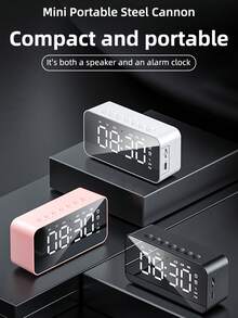 Espejo LED de escritorio, reloj despertador digital, altavoz inalámbrico Bluetooth, altavoz estéreo para teléfono, decoración del hogar