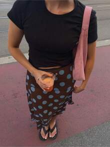 Women's Y2K Polka Dot Skirt Low Waist Midi Skirts Sheer Mesh Half Skirt Fashion Vintage Summer A Line Skirts Cute Dot Print Skirt For Party Beach Going Out Aesthetic Outfit Streetwear - 卡其色 - 查看 9