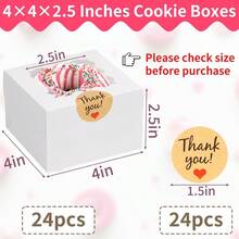 FL WINKIO 24pcs White Cookie Boxes 4x4x2.5 Inches Bakery Boxes With Window For Mini Cake Treat Dessert Pastry Donuts Macaroon Strawberries Chocolate Candy With Stickers FL