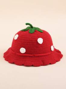 1pc Cute Strawberry Princess Baby Hat, Warm Crocheted Fisherman Beanie For Girls, Autumn/Winter