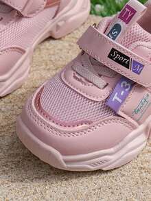 1 Pair Girls' Chunky Sneakers, Mesh Breathable, Hook & Loop Design, Fashion Casual Sports Shoes, Suitable For School Sports, All Seasons - Pink - View 8