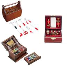 1 件复古风格微型梳妆台珠宝盒，人造木棕色小雕像收纳盒，带多个隔层，可收藏小雕像，娃娃屋配件，非常适合房间派对装饰以及万圣节和圣诞节礼物 - 彩色 - 查看 5