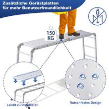 Multi-Purpose Aluminium Ladder 4x3 With Platform, 6-In-1 Folding Ladder, 340cm, Up To 150kg, Silver - Silver - View 5
