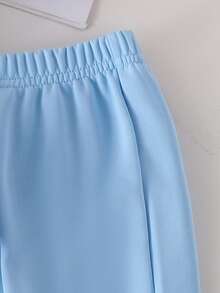 2pcs/Set Baby Boy Fashion Minimalist "MAMA'S BOY" Embossed Long Sleeve Hoodie And Casual Solid Color Elastic Waist Cuffed Pants Set, Spring/Autumn - Blue - View 5