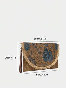 Bohemian Stil gewebte schwarze Clutch Tasche, Sommer neue Stroh Umschlagtasche, Strandurlaub Quasten Tasche