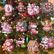 12/24 piezas Decoraciones navideñas rosas - Colgantes de papel, gotas y adornos superiores, con varios diseños festivos, para decorar el árbol de Navidad - Decoraciones tradicionales no eléctricas para días festivos, con cintas adjuntas