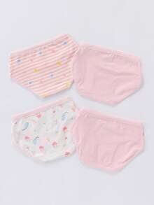 4pcs/Set Cute Cartoon Mermaid Print Girls' Underwear, Suitable For All Seasons