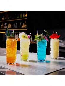 Pahar Tiki transparent, 1 buc - 450 ml - Perfect pentru cocktailuri exotice, limonadă, ceai cu gheață, băuturi mixte - Exotic Zombie, rom, Mai Tai, Colada, Punch, Hurricane, articole de bar