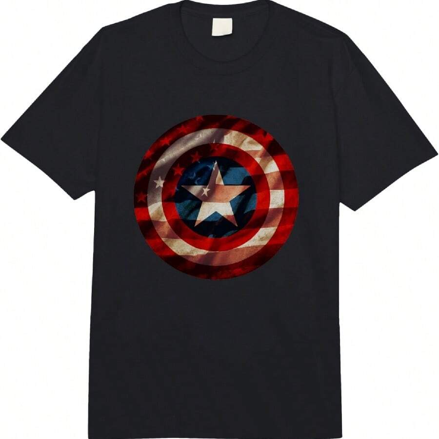 Marvels Comics Captains Americas Graphic Flag Fill Shield Comforts Colors Adult Heavyweight T-Shirt - màu đen - Xem 1