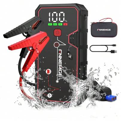 FNNEMGE Arrancador de Coches, 5000A 23800mAh Arrancador Batería Coche (para Todo vehículo de Gasolina o 8,0L de Gasóleo),Booster Bateria, con Puerto de Salida USB, Luz LED, Pantalla Grande HD.