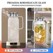 2L Glass Pitcher, Square Glass Carafe With Stainless Steel Lid, 68 Oz Carafe For Water, Juice, Iced Tea, Coffee - Clear - View 6