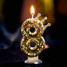 1 套 0-9 金色水钻皇冠装饰数字生日蜡烛，DIY 手工生日蛋糕装饰，派对氛围用品，浪漫派对用品，生日蜡烛，适用于生日派对、毕业派对、主题派对 - 金色皇冠 - 查看 16