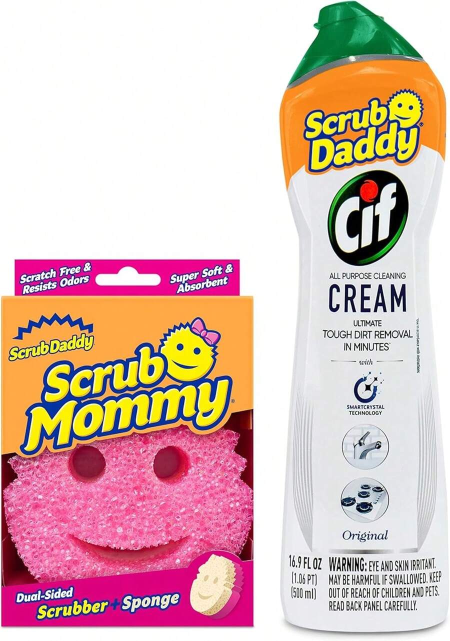 Scrub Mommy + Cif Cream All Purpose Cleaner, Original - Cleaning Supplies With Household Cleaning Cream & Non Scratch Sponge - Bathroom & Kitchen Cleaner,11724172