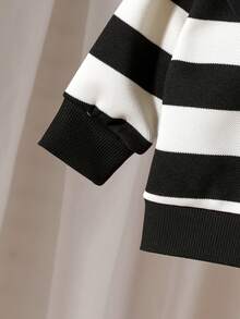 2 件套女婴优雅可爱彼得潘领条纹长袖运动衫 + 裤子套装，轻便，适合春秋季 - 黑色 - 查看 4