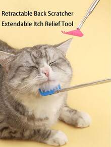 1 件可伸缩互动逗猫棒 - 二合一按摩梳和抓挠玩具，适合宠物美容玩耍 - 彩色 - 查看 2