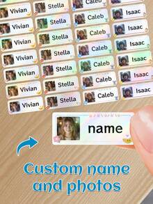 60pcs Customize Photo Personalized Name Stickers, Customizable Class Transparent Waterproof PVC Stickers, Self-Adhesive Labels, Perfect Learning Supplies For Holiday Office Innovation And Handicraft Challenges Adhesive Exquisite, Cute, Adorable, Colorful, Cartoon Custom, Personalized, Unique Ideal Gifts For Him Her, Family, Friends, Son, Daughter, School Students, Kids For Children's Day, For Birthdays School, Home, Multi-Functional, For Father's Day, For Graduation, For Weddings, For Housewarming,Warm Ambience,Winter Grace