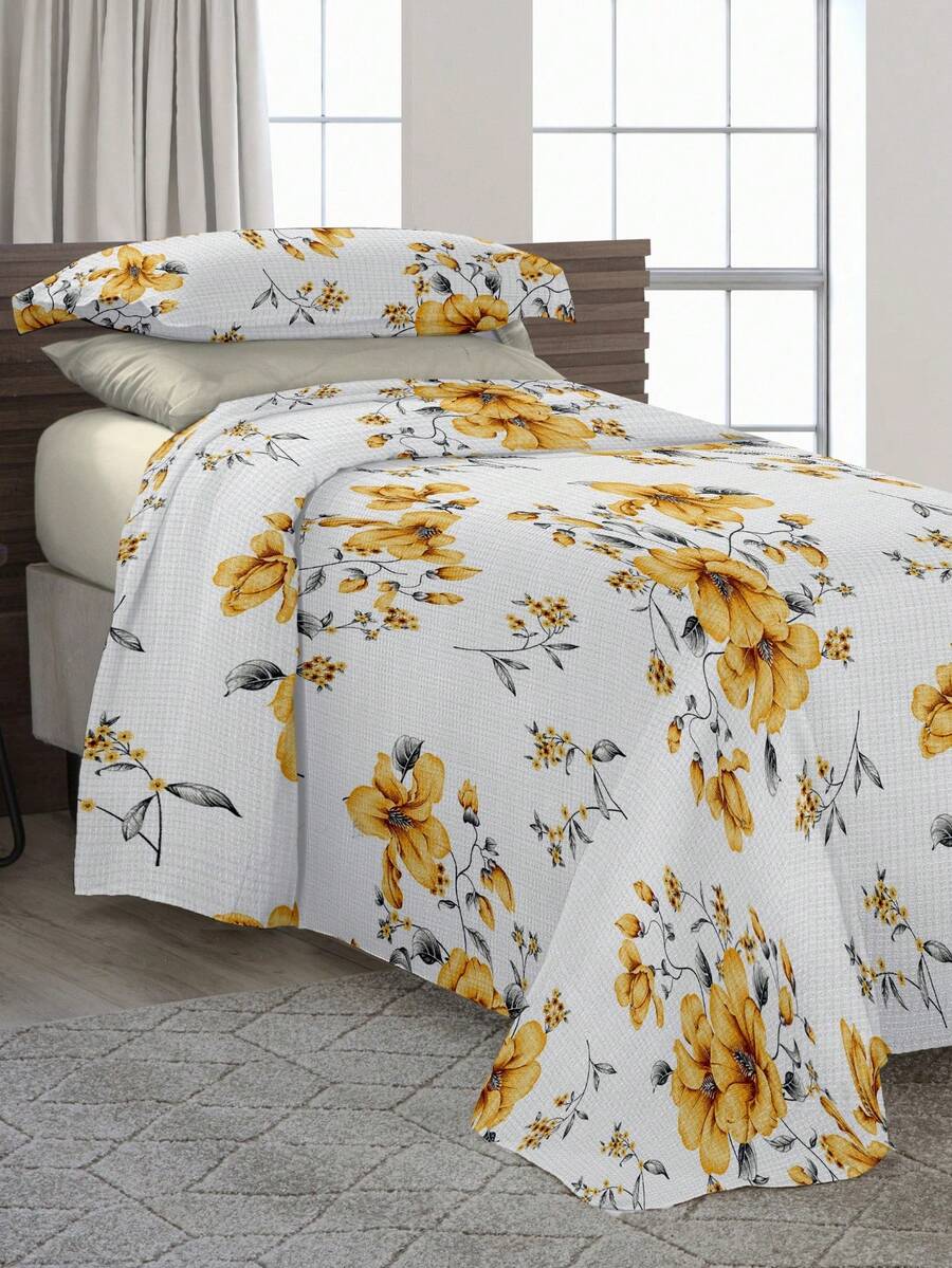 Piquet Madrid Single Bedspread, 2 Pieces, Printed Cotton Fabric, Various Prints - Floral 10 - 查看 1