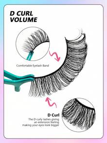 Asiteo 10 Pairs D Curl Full Strip Lashes, Fluffy Thick False Eyelashes, Dramatic Criss-Cross Faux Mink Lashes, Reusable - Hitam - View 2