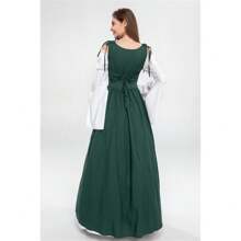 文艺复兴时期中世纪女式吊带露肩喇叭袖连衣裙，适合角色扮演活动和主题派对，面料略有弹性。