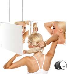 3 Way Mirror For Hair Cutting,360 Trifold Mirror With Height Adjustable Telescoping Hooks,And 5X Magnification,For Makeup, Hair Styling - Trắng-Không có đèn LED - Xem 2