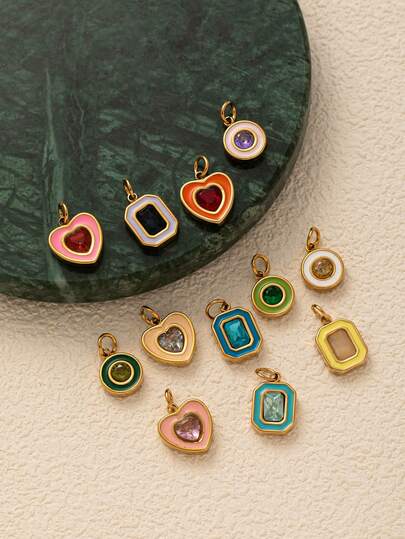 1pc Fashion Stainless Steel December Multi Color Zirconia Drip Oil Exquisite Pendant, Plated 18K, Suitable For DIY Creative Necklaces, Bracelets, Earrings, Backpacks, Keychains, Plated 18K Gold, Suitable For Creative Pendants For Wives, Mothers, And Girlfriends