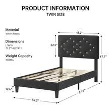 Queen Bed Frame With Crystal Diamond Tufted Upholstered Headboard - Velvet Platform Bed With Sturdy Wood Slats, No Box Spring Needed, Easy Assembly, Noise-Free - Black - View 3