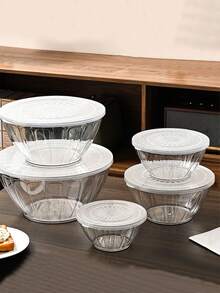 1pc/2pcs Round Plastic Food Storage Containers With Lids - Transparent Sealed Salad Bowls, Suitable For Meal Prep, Fruits, Snacks | Portable Kitchen And Picnic Bowl Set, Kitchen Utensils, Meal Prep, Food Storage Containers, Such As Tabletop Nuts, Dining Accessories - Transparent - View 7