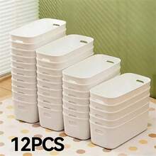 1/4/8/12 pièces Bacs de rangement empilables en plastique avec poignées - Design classique blanc, organisateurs polyvalents pour la maison, le bureau, la garde-robe - Contenants économes en espace Accessoires de salle de bain Rangement de salle de bain