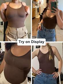 1pc Women's Seamless Backless Bodysuit With Tummy Control - Brown - View 10