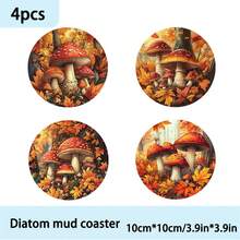 1套/4件/6件/300件秋季蘑菇枫叶图案硅藻泥杯垫，咖啡杯垫，家居和餐厅多场合装饰品，日常礼品，餐桌装饰，日常装饰，主题派对装饰 - 彩色 - 查看 10