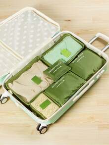 6-częściowy zestaw wodoodpornych organizerów podróżnych z motywem kwiatowym, przenośne kostki do pakowania ubrań z zamkiem błyskawicznym, odpowiednie do walizki, akademika, prosty styl (różne nadruki i litery) - Wielokolorowe - Zobacz 12