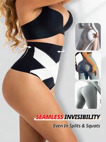 Women Cross Super High Waist Tummy Control Thongs Double Layer Seamless Brief No Show Panty Girdle Body Shaping Underwear Soft Daily Shapewear Bottom - Black - View 8