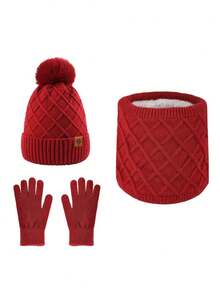 مجموعة قبعة وشاح وقفازات محبوكة مزدوجة الطبقة مبطنة بالحرارة للنساء، للاستخدام الخارجي والدراجات، قبعة محبوكة لتدفئة الرأس في فصل الشتاء، 3 قطع/مجموعة