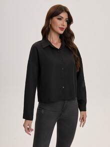 Damen Bluse, Langarm Bluse, kurze einfarbige Knopf-Vorder Strickjacke, geeignet für Frühling und Herbst, festliche Anlässe, Alltagstragen, Mittlerer Osten Stil, Neues Design, College Stil Strickjacke, Businesskleidung, Büromode, Damen Business Anzug, Elegant