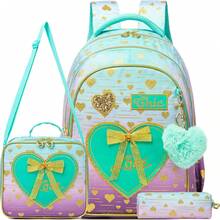 3PCS Girls School Backpack Set With Lunch Tote And Pencil Case Lightweight Elementary Bookbag For Kids Back To School Bag Gift - Multicolor - View 9