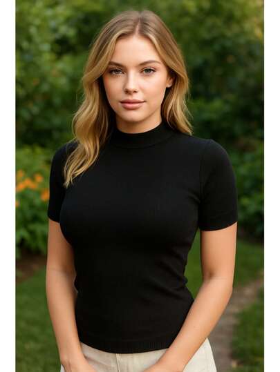 Blusa Manga Curta Feminina | Básica de Elastano | Blusinha Gola RedondaBlusa | Feminina Tricô Canelado Manga Curta Gola Alta Básica Varias Cores | Blusa Básica em Tricô Feminina Gola Alta Manga Curta Look Casual | Blusa Feminina Ajustada Tricô Canelado Manga Curta Gola Careca Confortável | Blusa Feminina Manga Curta Tricô Básica Elegante Várias Cores | Blusa Tricô Feminina Básica Manga Curta Gola Alta Versátil Para o Dia a Dia